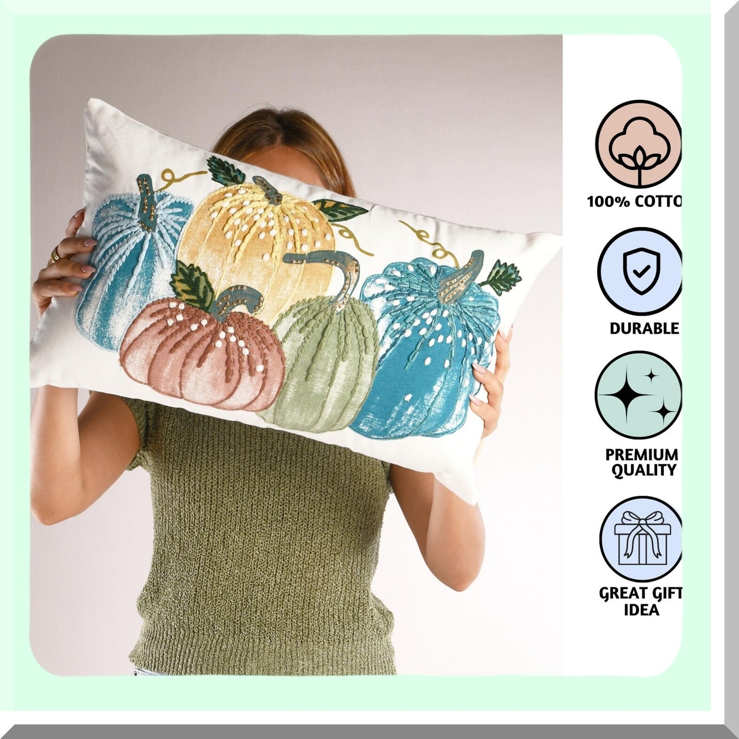 Boho Harvest Lumbar Pillow Covers - Set of 2, 12x20 Decorative Cotton Throw Pillows for Couch, Farmhouse Living Room Accent Decor, Cute Boho Pillow Cases