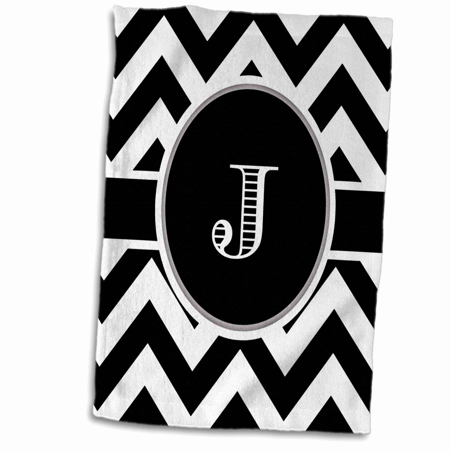 3D Rose Black & White Chevron Monogram Initial J Towel