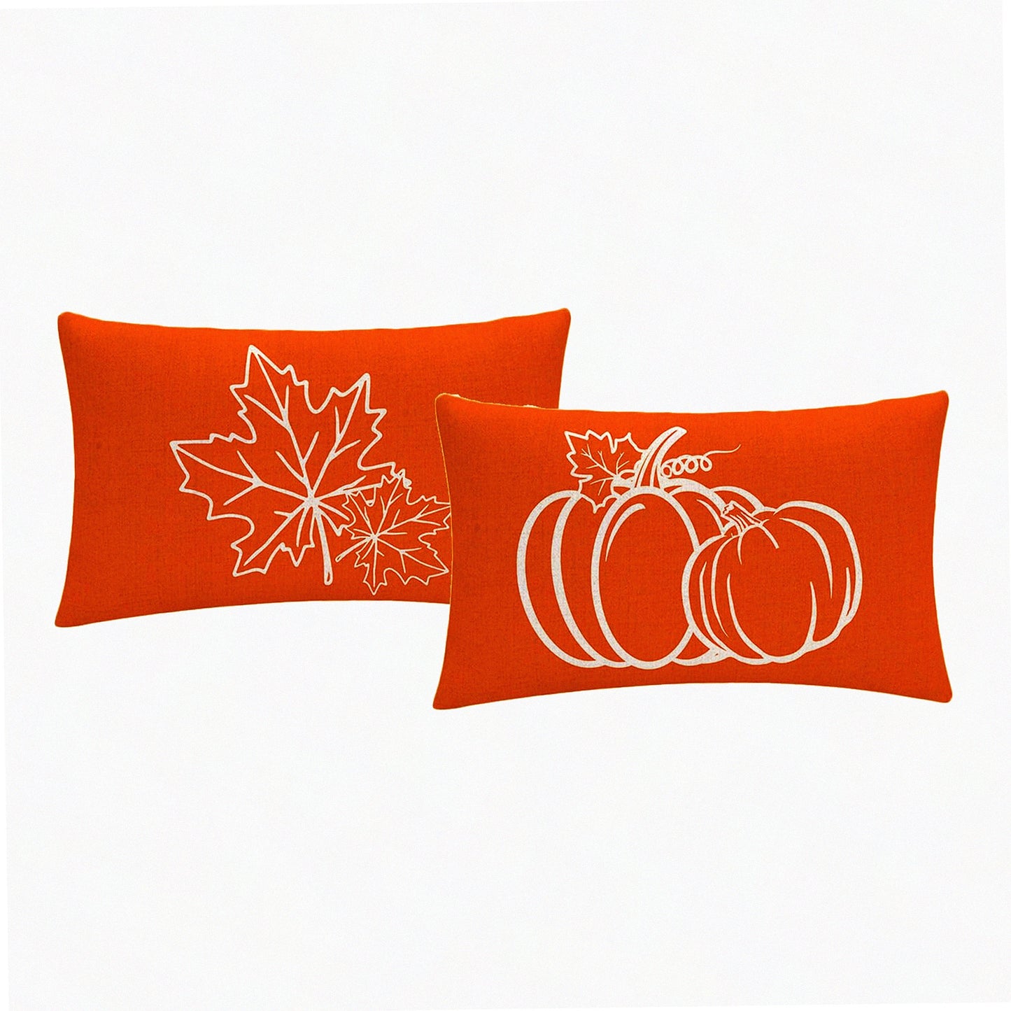 Autumn Harvest Pillow Covers - Set of 2 Fall Leaves & Pumpkin Rectangular Cushion Covers for Thanksgiving Gifts - Farmhouse Decor Pillowcases in Fall Orange