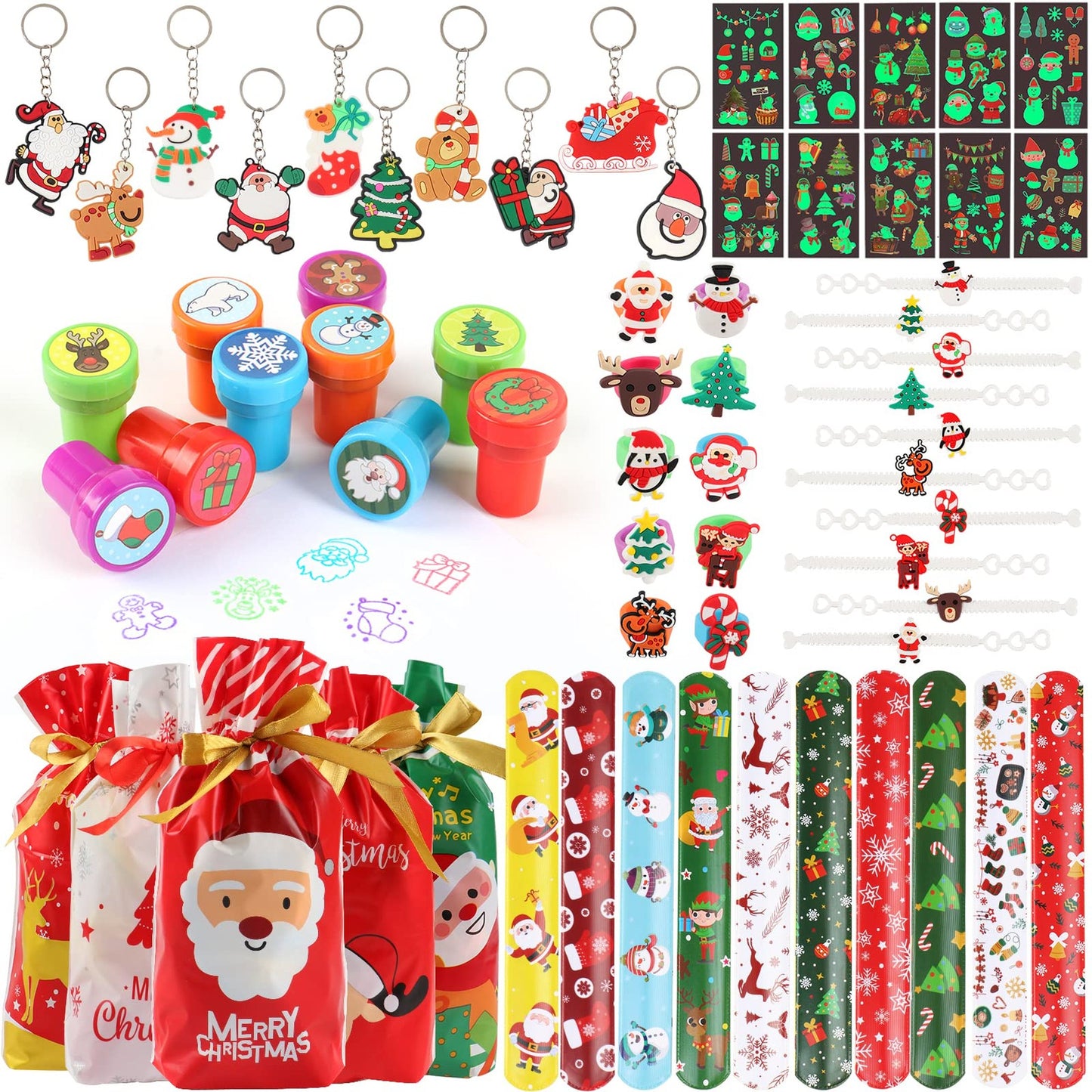 Party Pack Fun Pack - 70 Piece Assorted Kids Party Favors Set with Stamps, Slap Bracelets, Keychains, Rings, and Bracelets. Perfect for Christmas, Classroom Gifts, Prizes, and Stocking Stuffers. Ideal Favors for Kids!