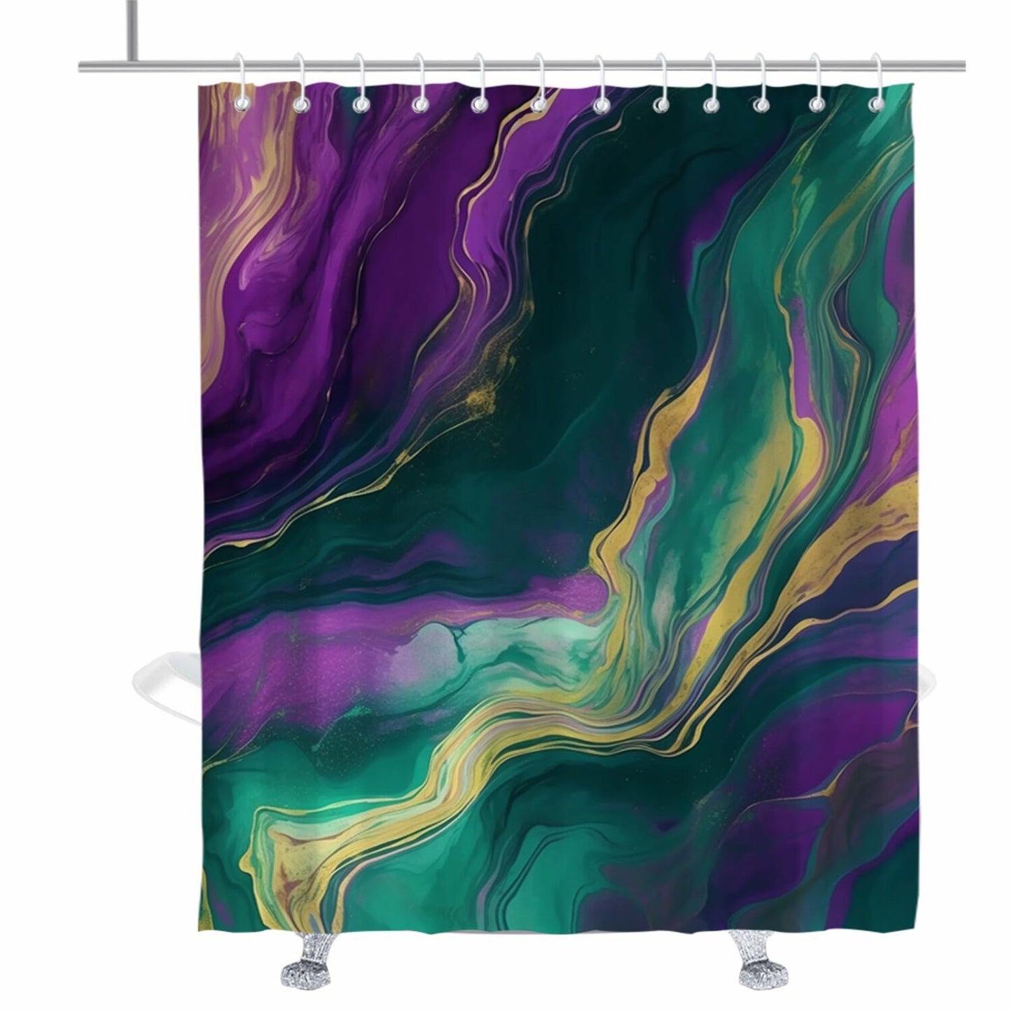 Purple Green Marble Shower Curtain Set 72x72 inches