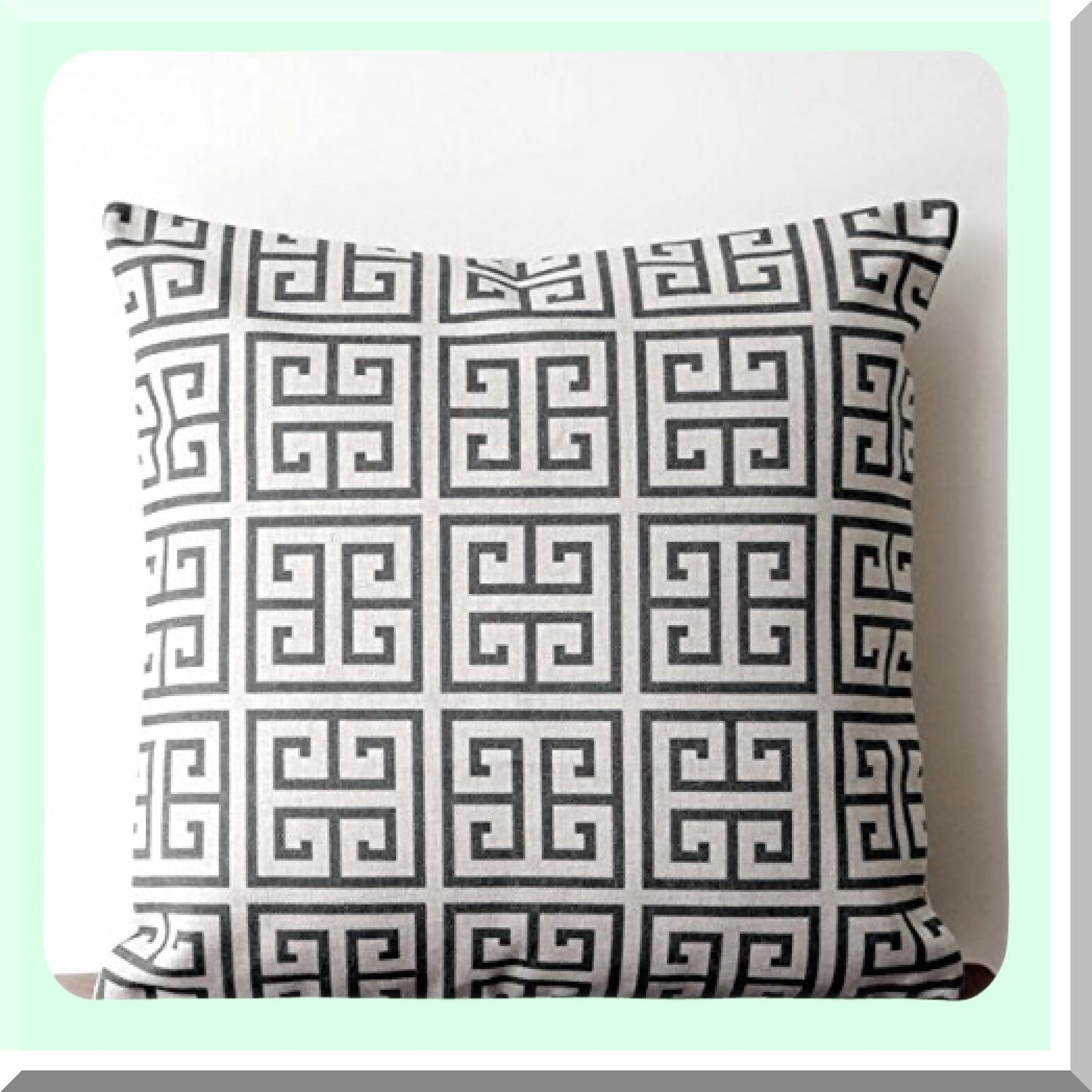 Geometric Key Vintage Square Linen Cotton Throw Pillow Cover - Indoor Outdoor Cushion Case 18"x18" Black - Tower Lattice Pattern