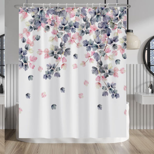 Pink and Purple Leaves Watercolor Shower Curtain 60x72 Inches