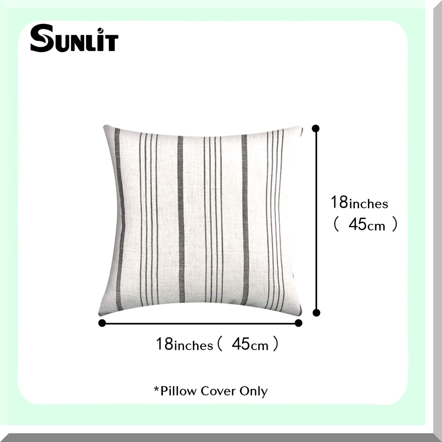 Farmhouse Stripe Linen Pillow Covers - Set of 2 Cream/Off-White Charcoal Square Cushion Cases - 18" x 18" Decorative Throw Pillowcases