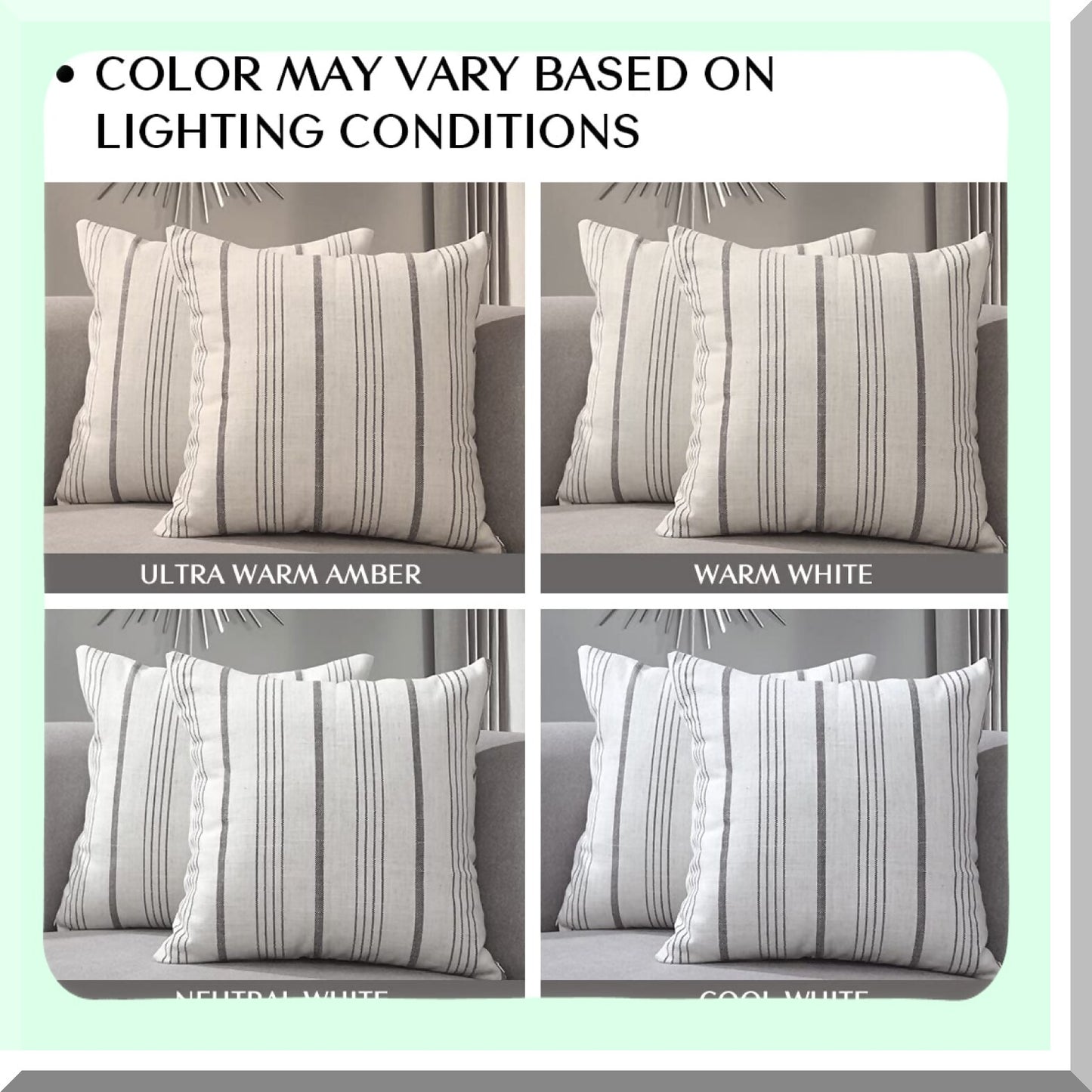 Farmhouse Stripe Linen Pillow Covers - Set of 2 Cream/Off-White Charcoal Square Cushion Cases - 18" x 18" Decorative Throw Pillowcases