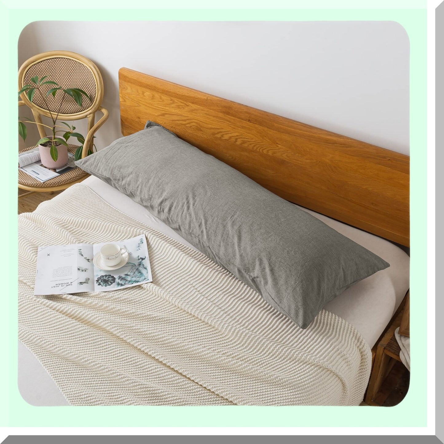 UltraComfort Body Size Cotton Pillowcase - Grey (20x54) | Lightweight, Durable, Soft | 100% Cotton | Breathable Fabric | Single Piece