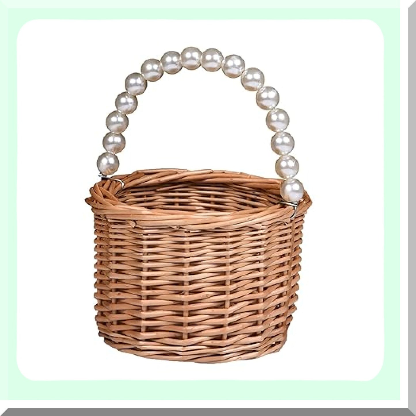 Lightweight Rattan Flower Basket with Pearl Handle