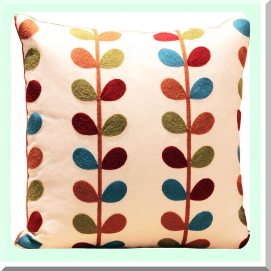 Boho Chic Embroidered Cotton Pillow Cover - Square Art Decor Throw Cushion for Sofa Couch Bed - Living Room Bohemia Pillow Case 18x18 - Style 23