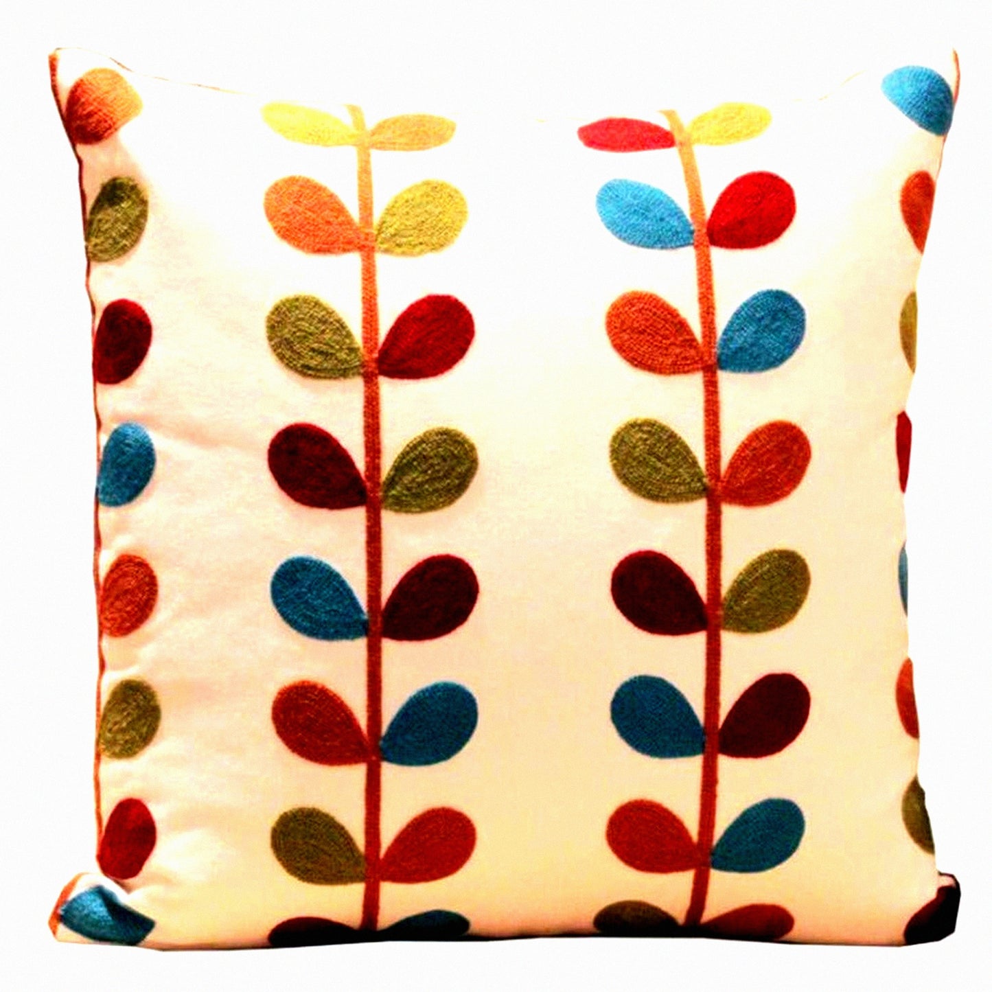 Boho Chic Embroidered Cotton Pillow Cover - Square Art Decor Throw Cushion for Sofa Couch Bed - Living Room Bohemia Pillow Case 18x18 - Style 23