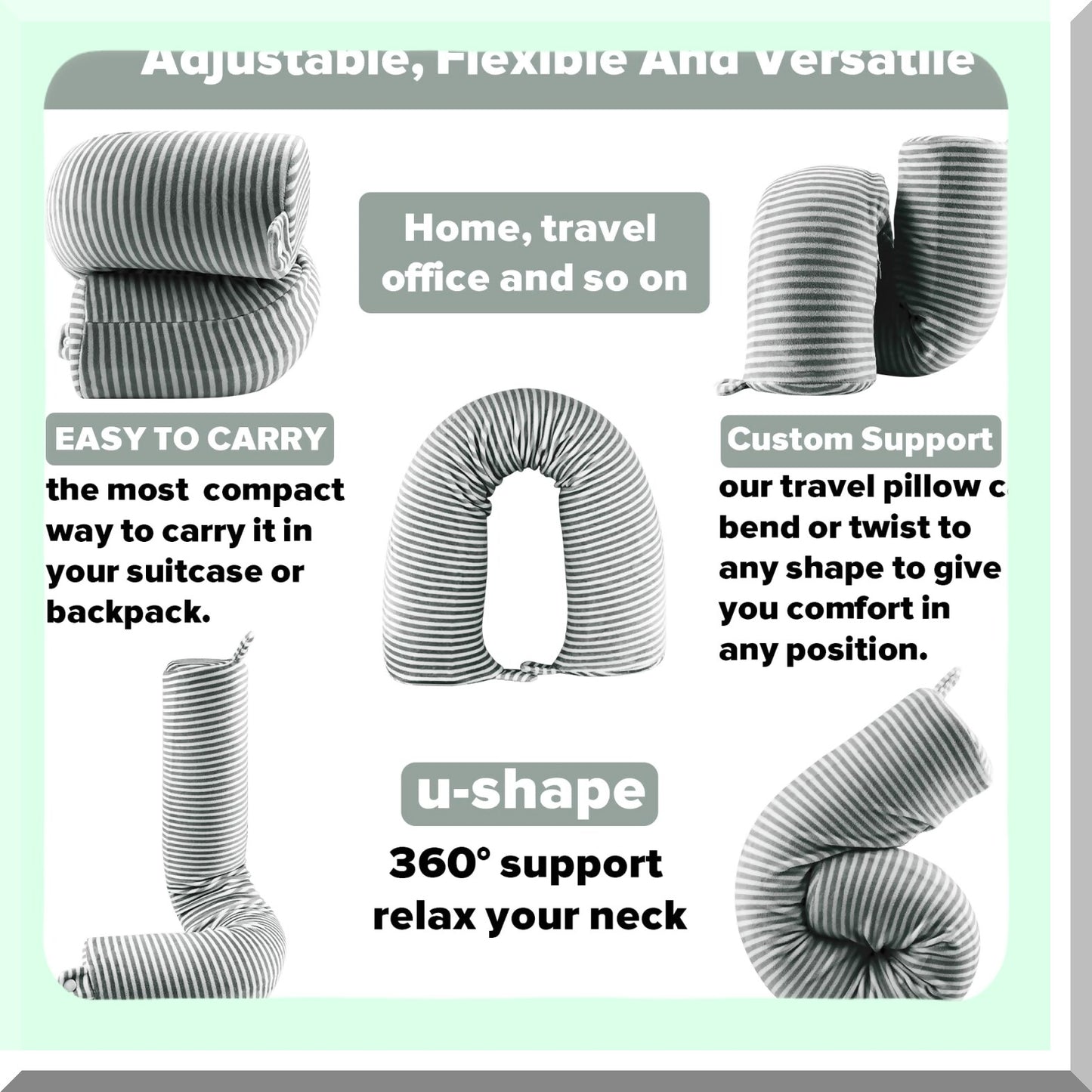 TravelEase Memory Foam Support Pillow - Neck, Chin, Lumbar, Leg - Airplane, Train, Bus, Home - Adjustable, Bendable Roll - Washable Soft Cover - Twist Technology