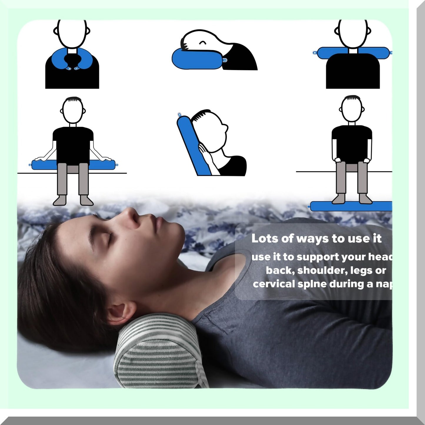 TravelEase Memory Foam Support Pillow - Neck, Chin, Lumbar, Leg - Airplane, Train, Bus, Home - Adjustable, Bendable Roll - Washable Soft Cover - Twist Technology