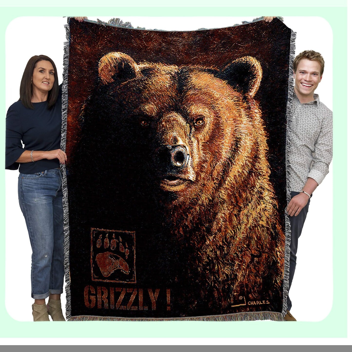 Wildlife Lodge Grizzly Bear Cotton Tapestry Throw - Cozy Cabin Blanket 72x54