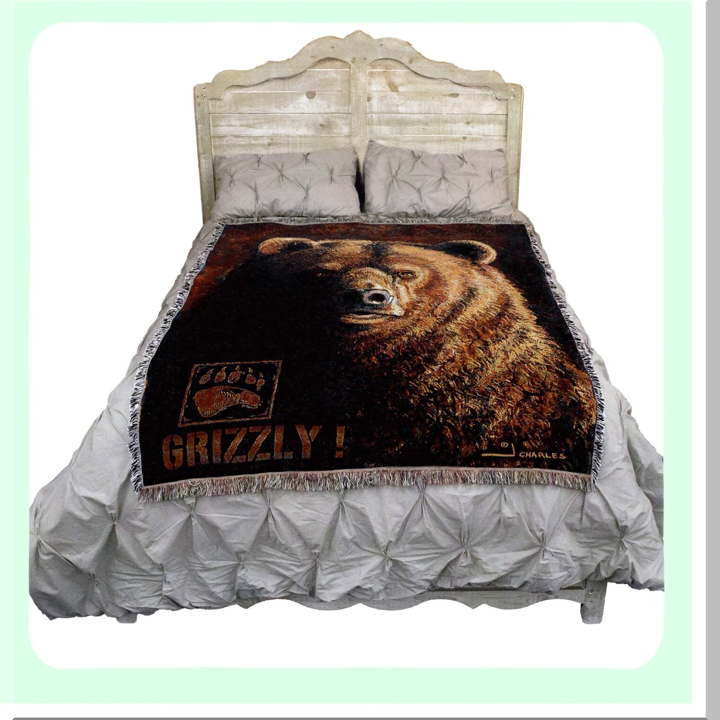 Wildlife Lodge Grizzly Bear Cotton Tapestry Throw - Cozy Cabin Blanket 72x54