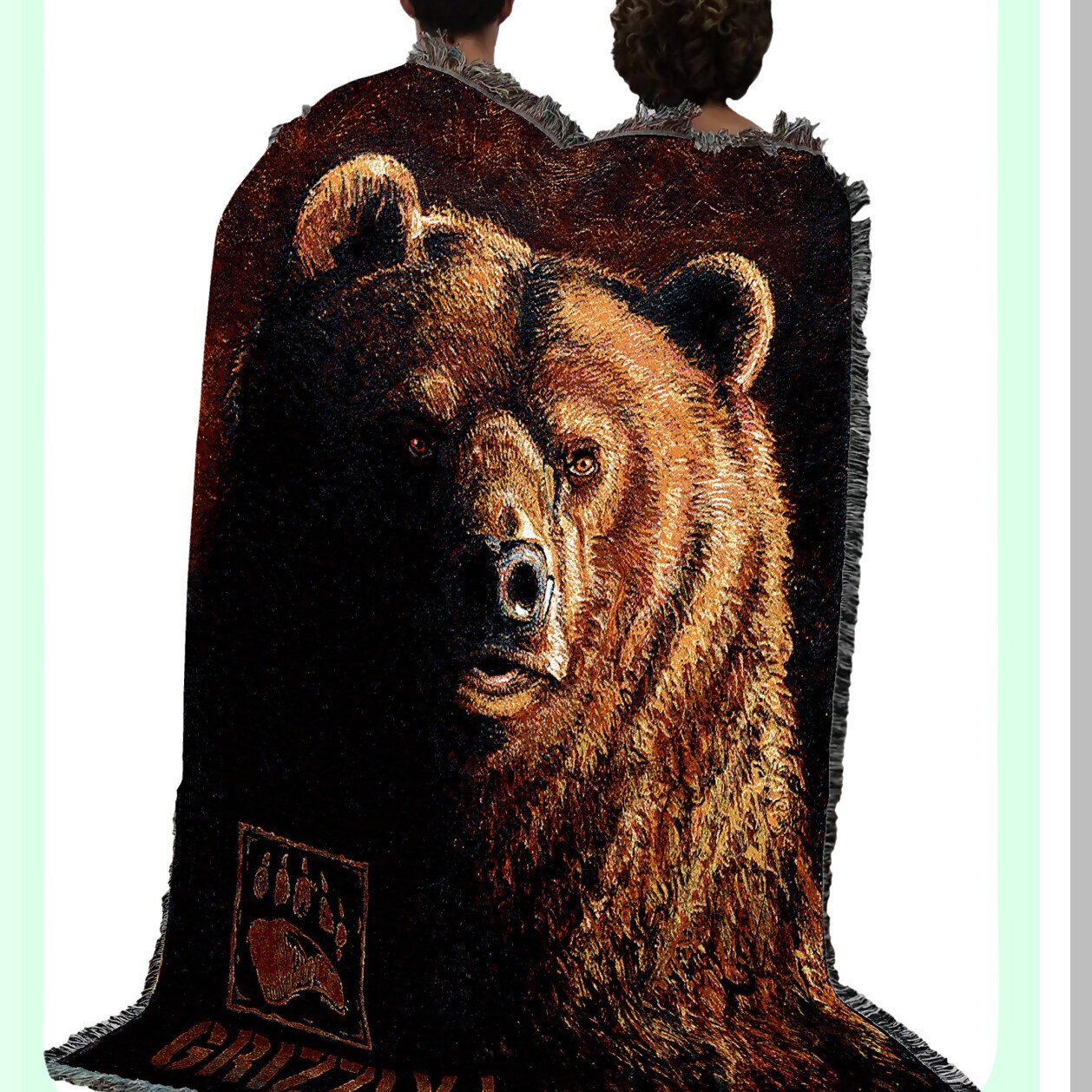 Wildlife Lodge Grizzly Bear Cotton Tapestry Throw - Cozy Cabin Blanket 72x54