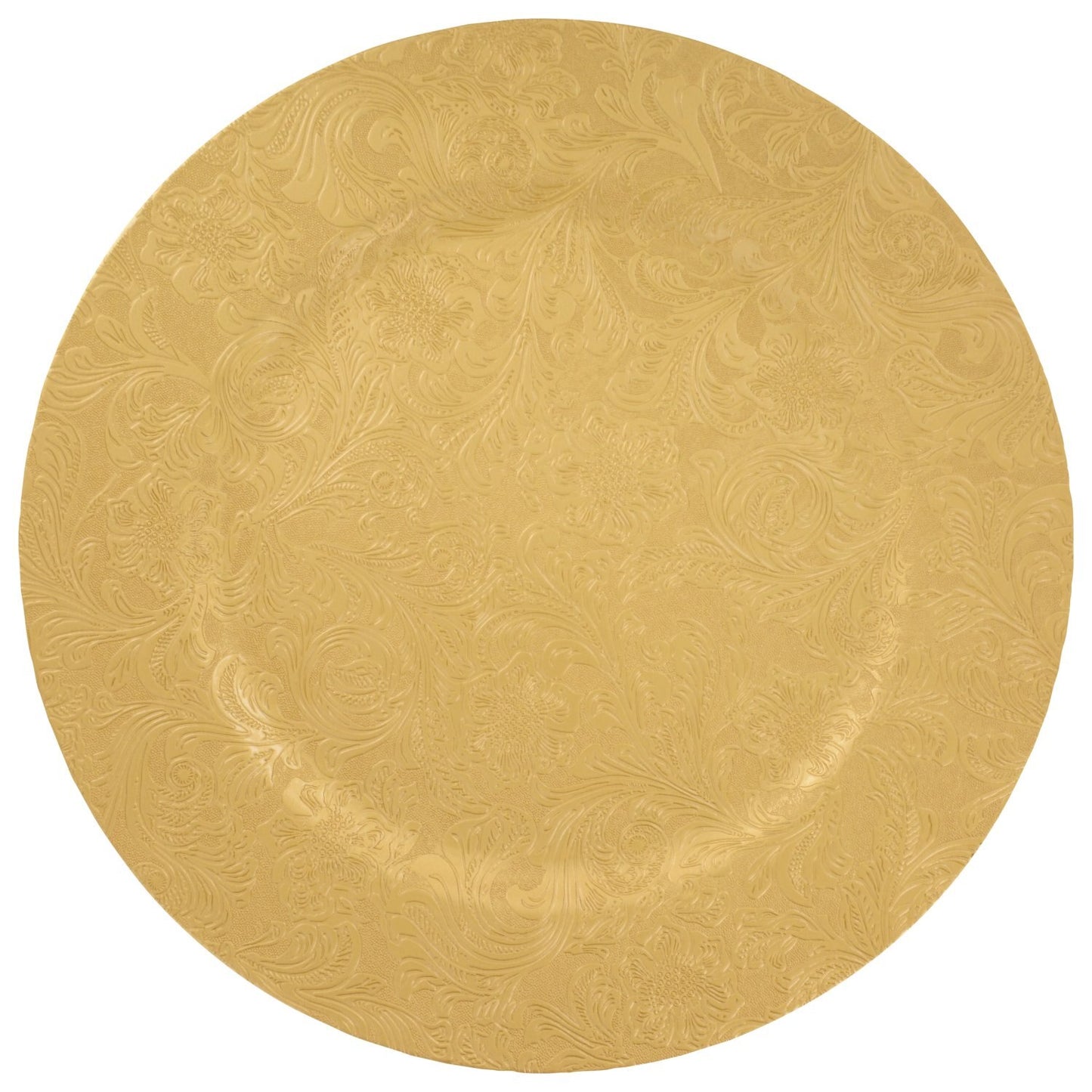 Embossed Floral-Pattern Gold Plastic Charger Plates, 13 in. (Pack of 12)