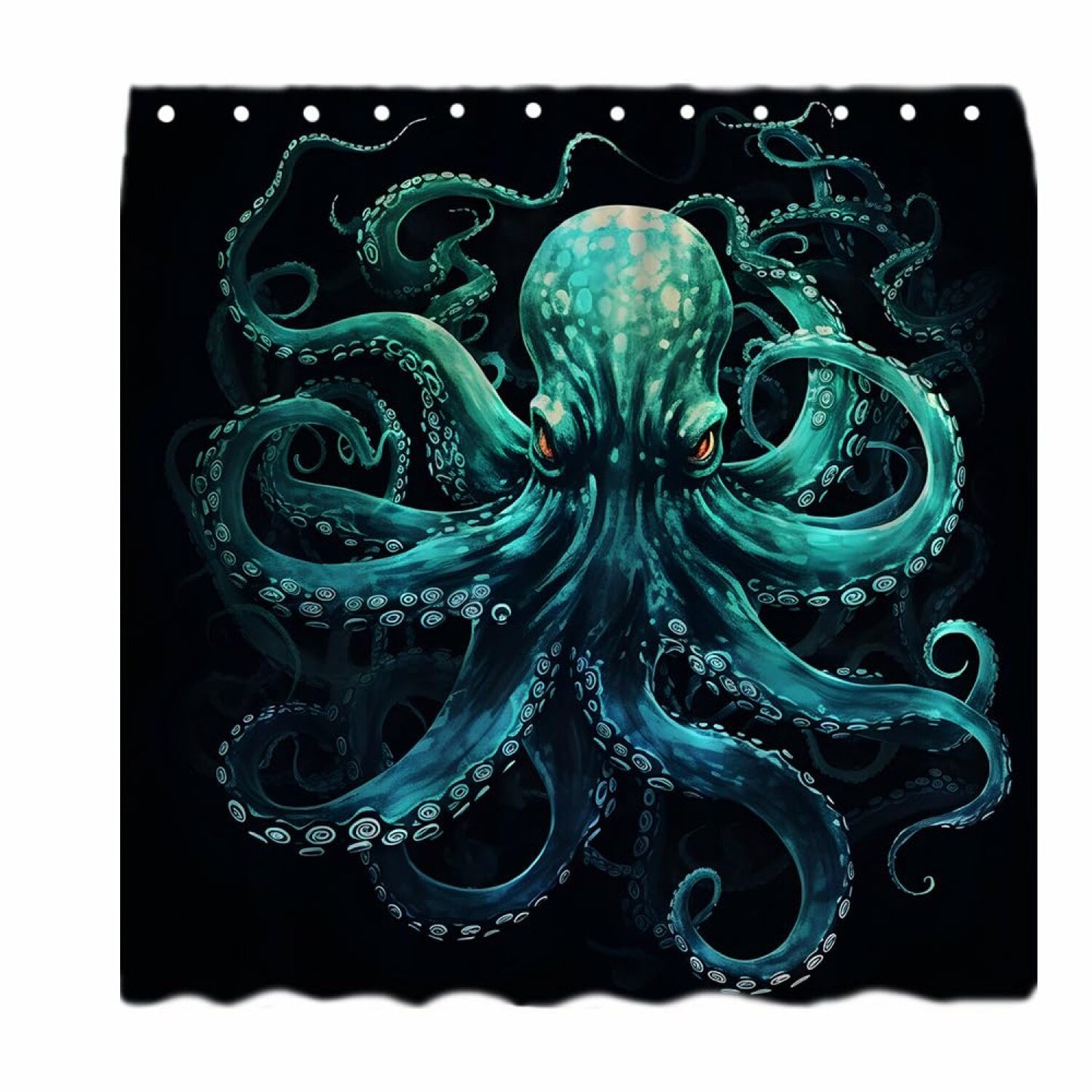 Green Octopus Shower Curtain with Hooks