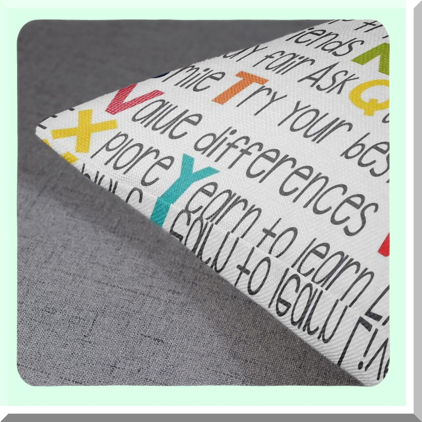 ABCs Linen Throw Pillow Cover Set - Educational Decorative Pillow Cases for Home Decor - Square 18 x 18 Inches Pillowcases (Pack of 2)