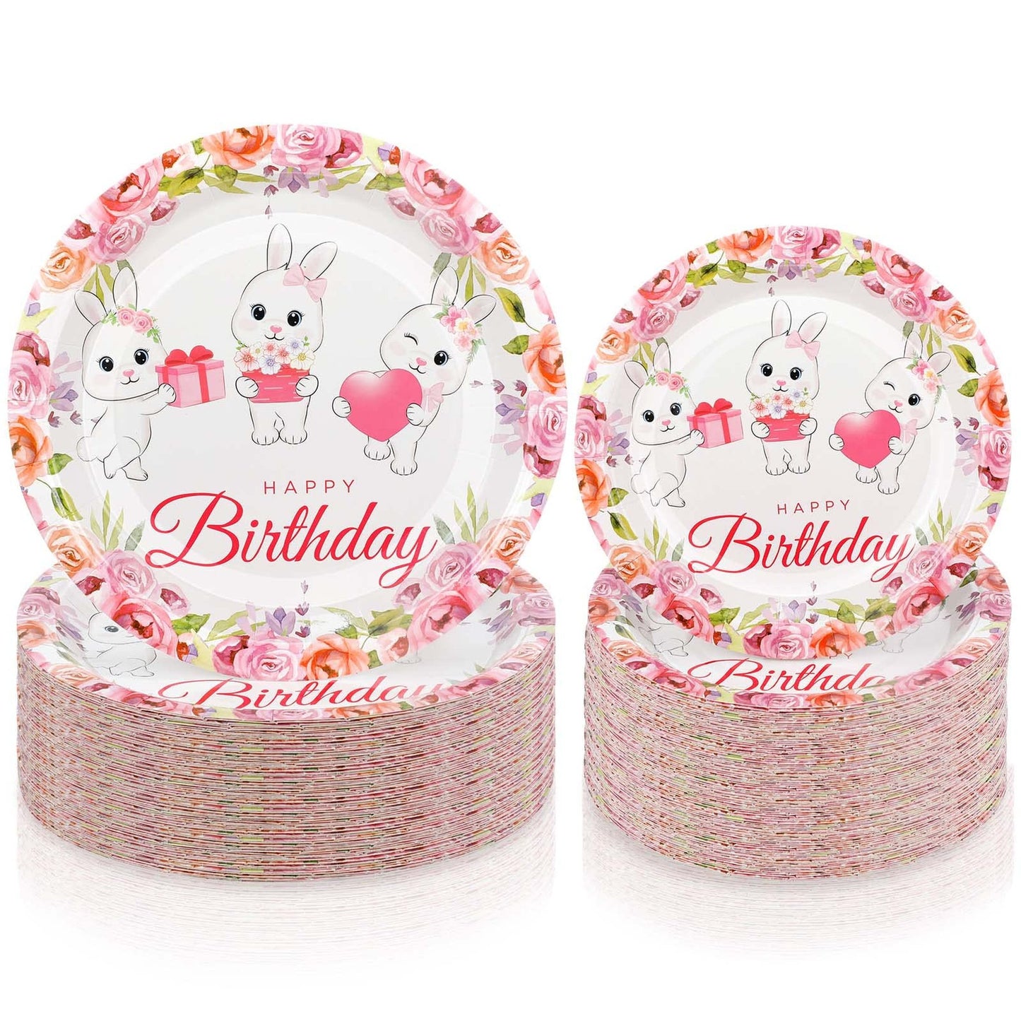 Bunny Birthday Party Paper Plates Set - 50 Pcs Disposable Dessert & Dinner Plates for Baby Shower Decorations - Happy Birthday Bunny Party Supplies