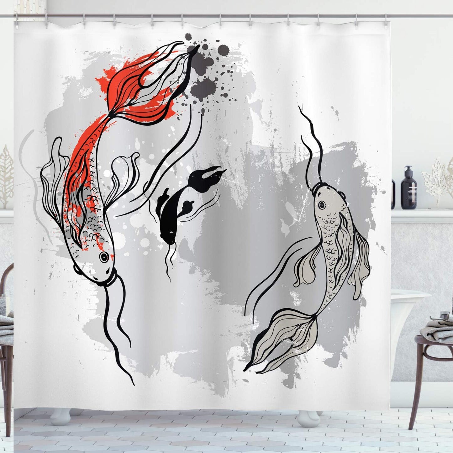 Digital Motley Koi Fish Shower Curtain 69x75 Inches