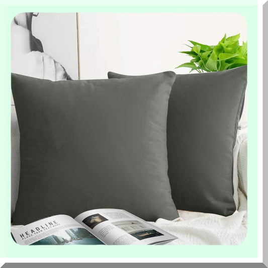 UltraSoft Velvet Dark Grey Throw Pillow Covers - 2 Pack 18x18 Inch Decorative Pillowcases for Couch, Chair, Sofa, Bedroom, Car - Solid Color Square Design