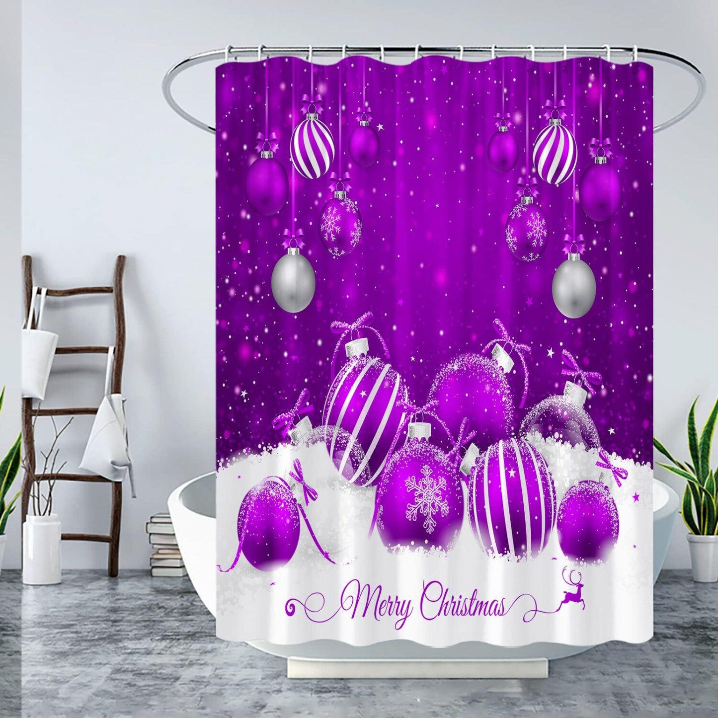 Purple Balls Snowflake Holiday Shower Curtain Set