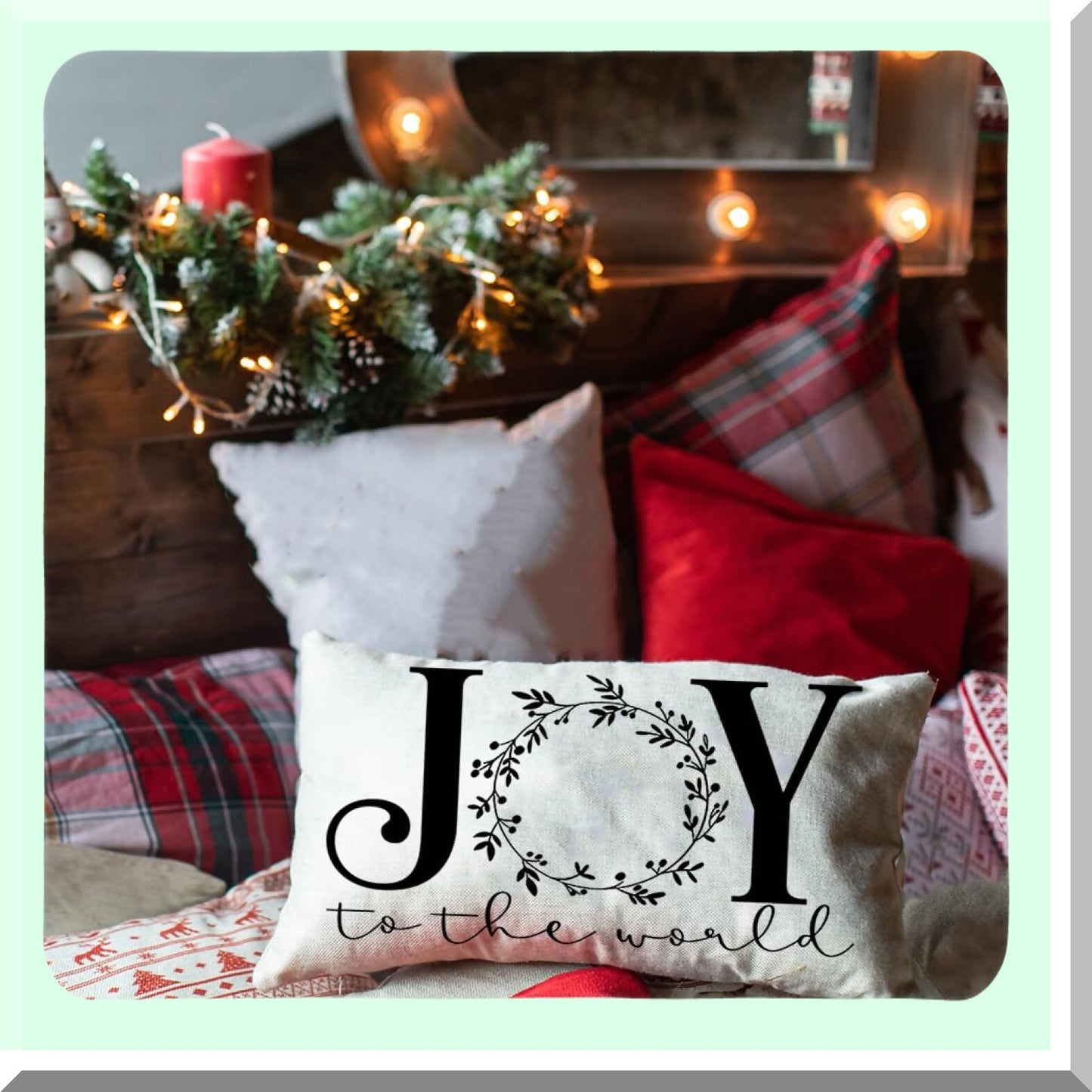 Winter Wonderland Holiday Pillow Cover - Festive Farmhouse Christmas Decor for Sofa Couch - 12 x 20 Inch Joyful Cushion Case