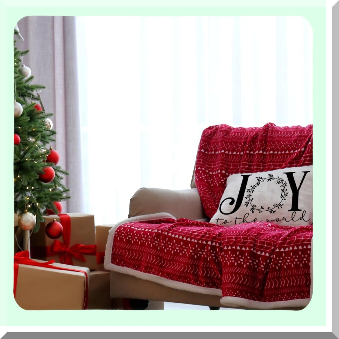 Winter Wonderland Holiday Pillow Cover - Festive Farmhouse Christmas Decor for Sofa Couch - 12 x 20 Inch Joyful Cushion Case