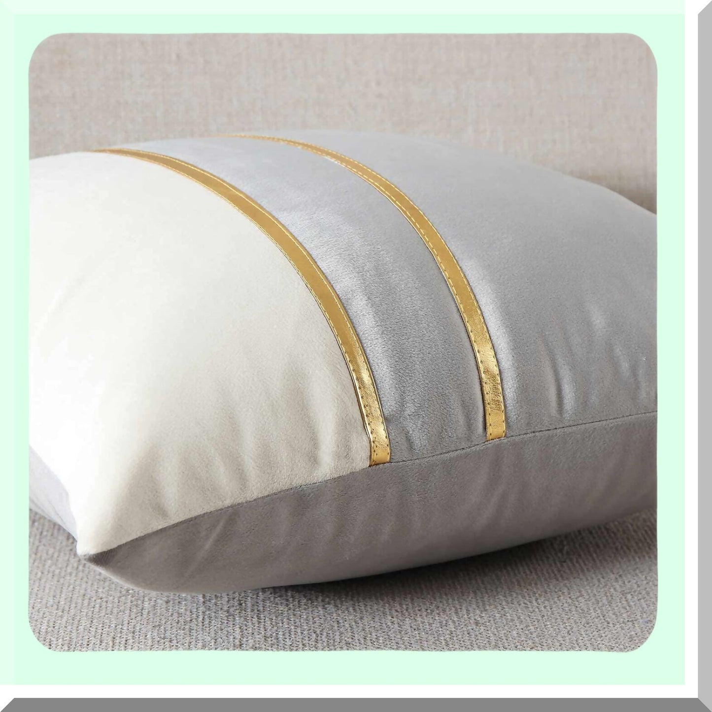 Luxury Velvet Gold Leather Decorative Pillow Covers - Soft Cushion Cases for Sofa, Bedroom, Living Room, Car - 18x18 Grey White