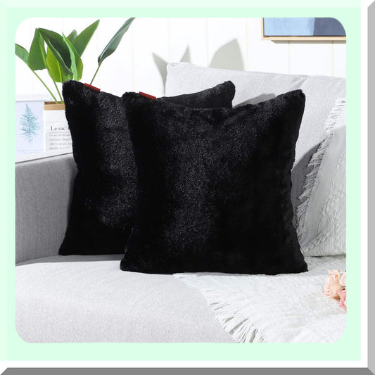 FuzzySoft Black Pillowcase Set - Cozy Decorative Cushion Covers for Sofa, Bedroom, Car - Pack of 2 - 26x26 Inches - Throw Pillow Cover
