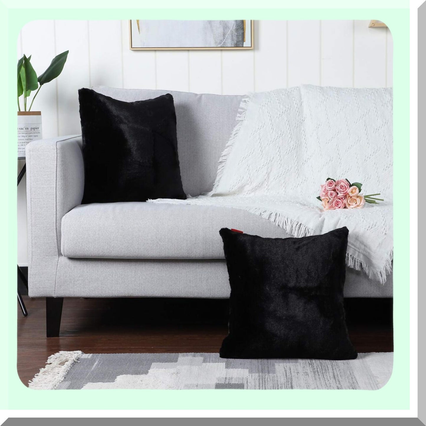 FuzzySoft Black Pillowcase Set - Cozy Decorative Cushion Covers for Sofa, Bedroom, Car - Pack of 2 - 26x26 Inches - Throw Pillow Cover