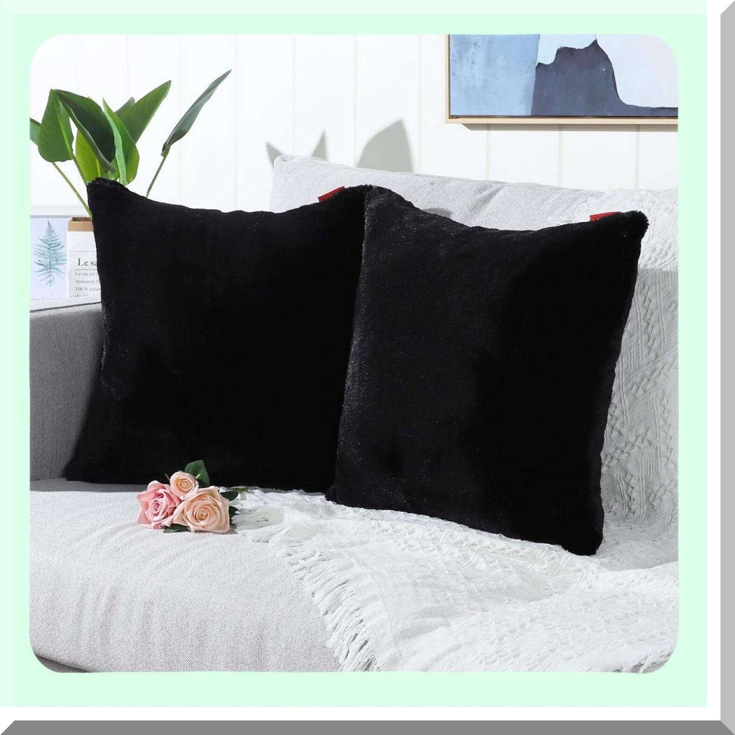 FuzzySoft Black Pillowcase Set - Cozy Decorative Cushion Covers for Sofa, Bedroom, Car - Pack of 2 - 26x26 Inches - Throw Pillow Cover