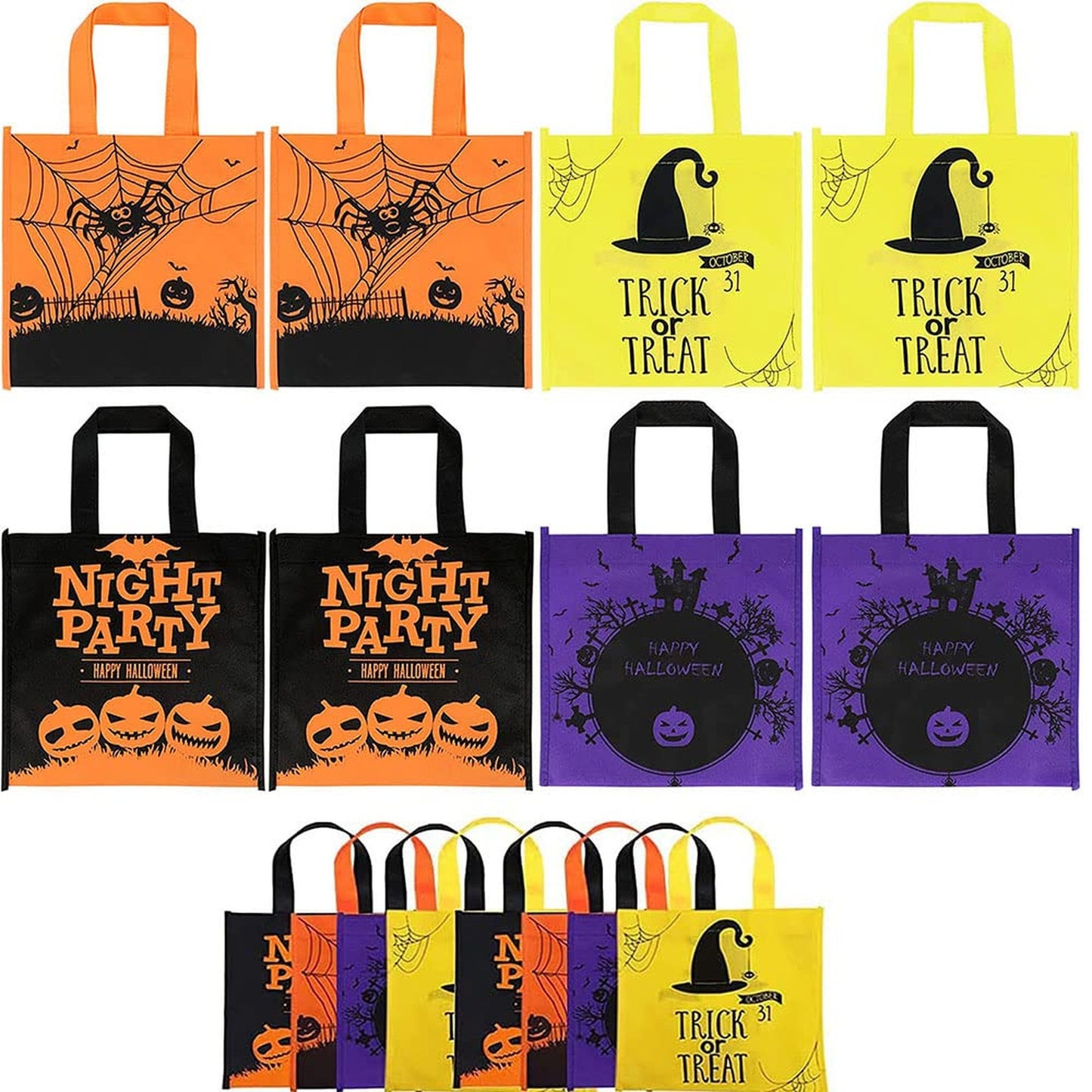 8 Pack Non-Woven Trick or Treat Gift Bags for Parties