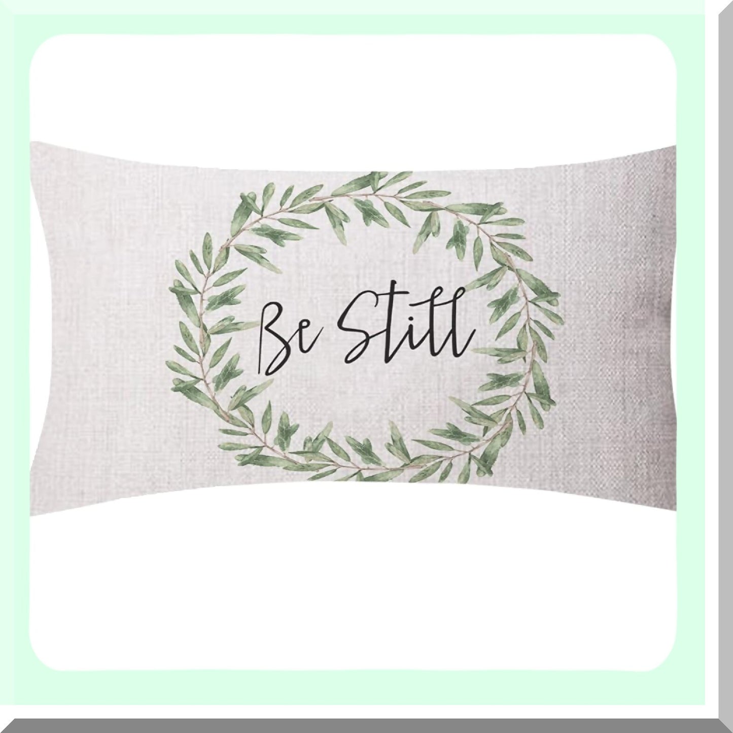 Olive Wreath Rustic Be Still Pillow Covers - Square Throw Waist Cushion Cases for Sofa & Bedroom - Green Leaves Design - 12x20 Inches - Living Room Decor