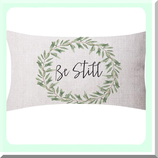 Olive Wreath Rustic Be Still Pillow Covers - Square Throw Waist Cushion Cases for Sofa & Bedroom - Green Leaves Design - 12x20 Inches - Living Room Decor
