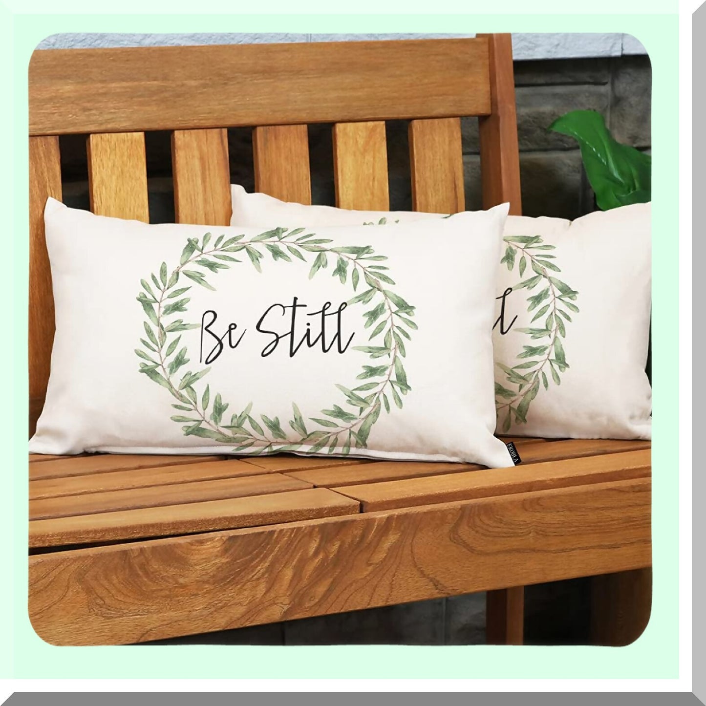 Olive Wreath Rustic Be Still Pillow Covers - Square Throw Waist Cushion Cases for Sofa & Bedroom - Green Leaves Design - 12x20 Inches - Living Room Decor