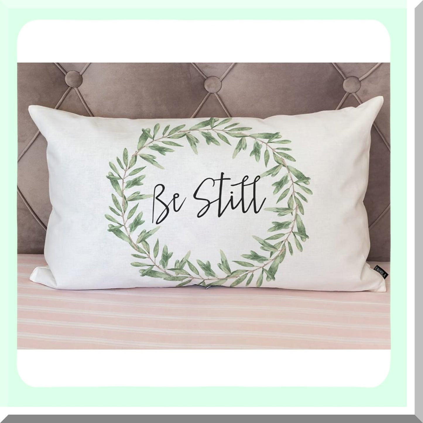 Olive Wreath Rustic Be Still Pillow Covers - Square Throw Waist Cushion Cases for Sofa & Bedroom - Green Leaves Design - 12x20 Inches - Living Room Decor