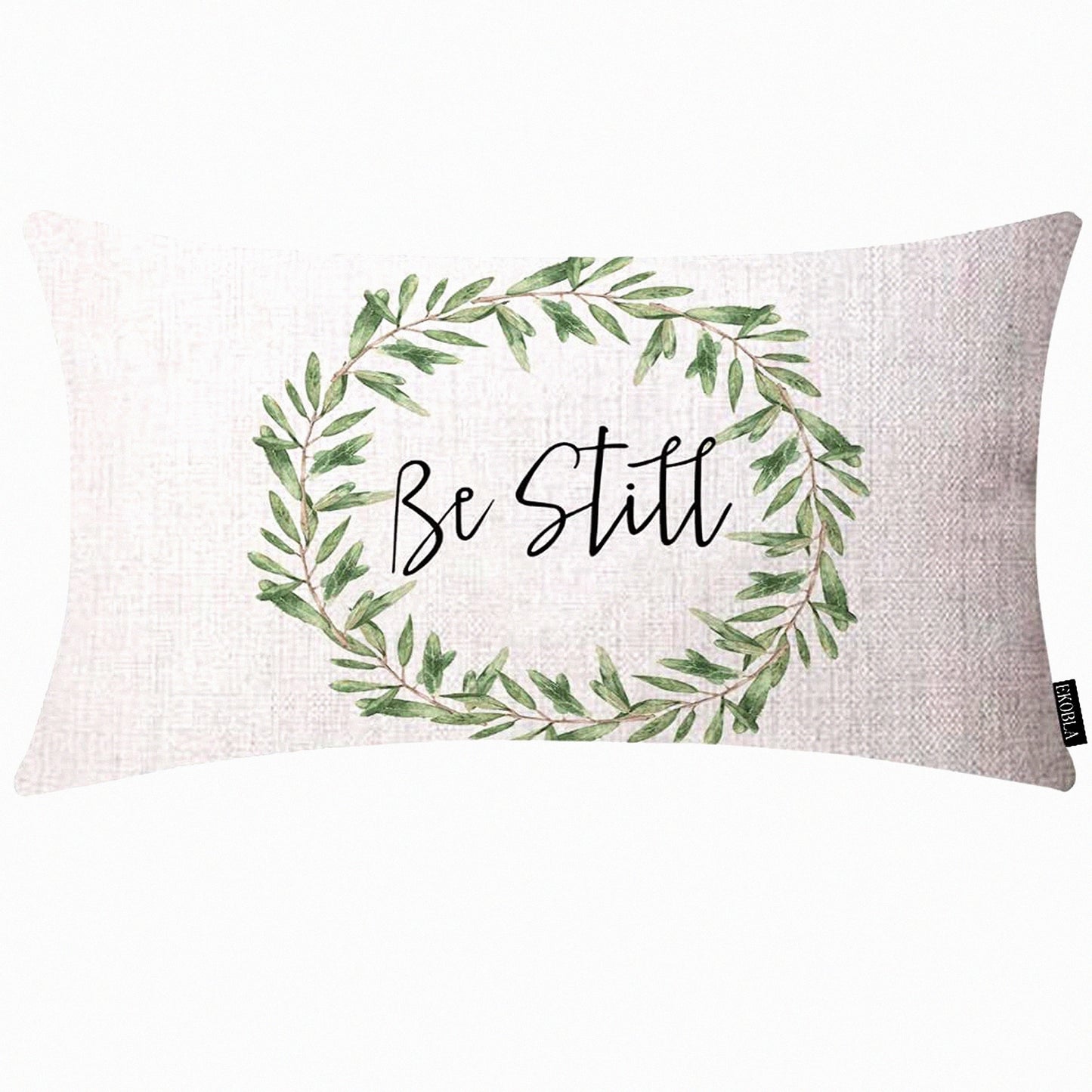 Olive Wreath Rustic Be Still Pillow Covers - Square Throw Waist Cushion Cases for Sofa & Bedroom - Green Leaves Design - 12x20 Inches - Living Room Decor