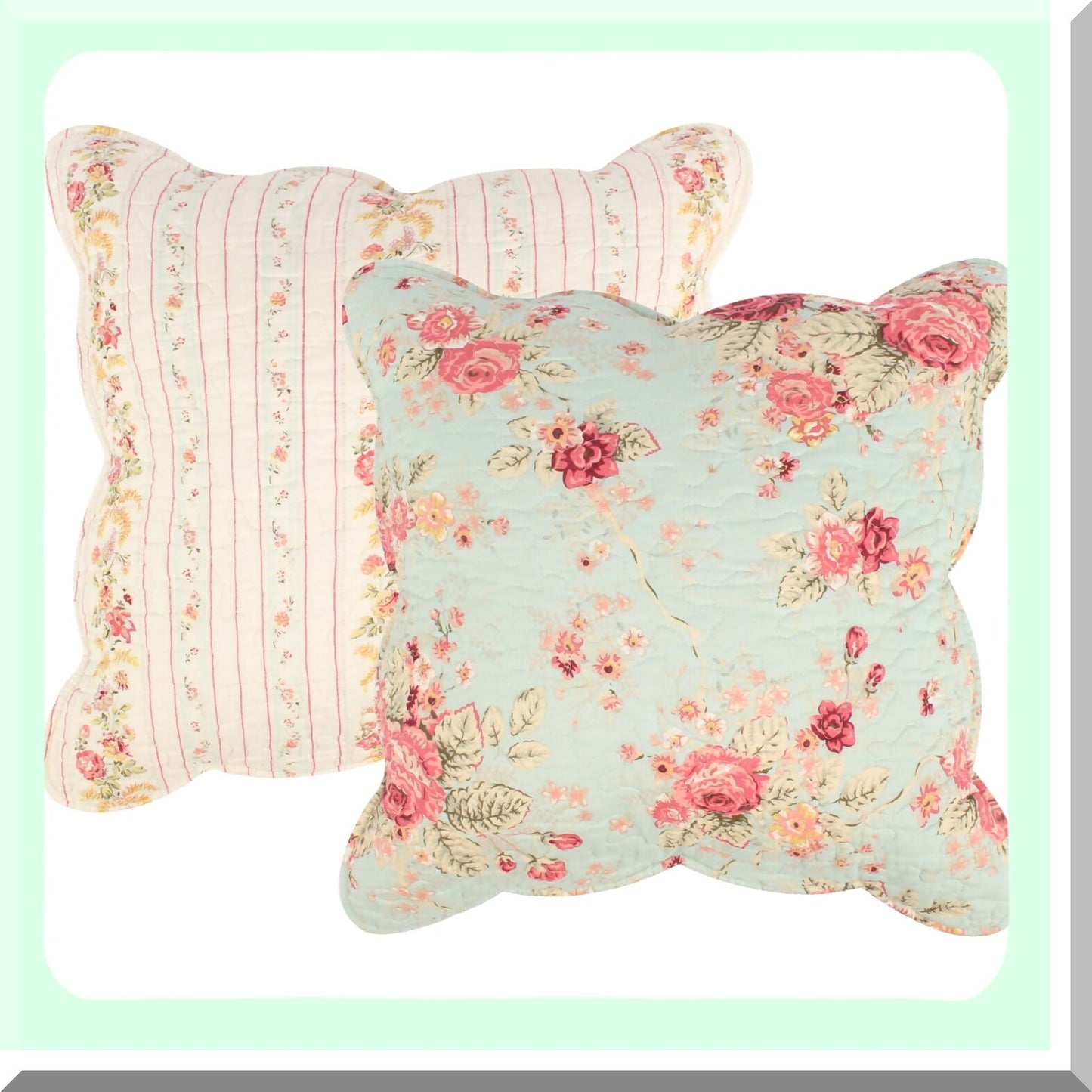 Vintage Blue Rose Cushion Set - 18x18 Inches (Pack of 2) - Floral Decorative Throw Pillows - Elegant Home Accent - Soft and Cozy Square Cushions