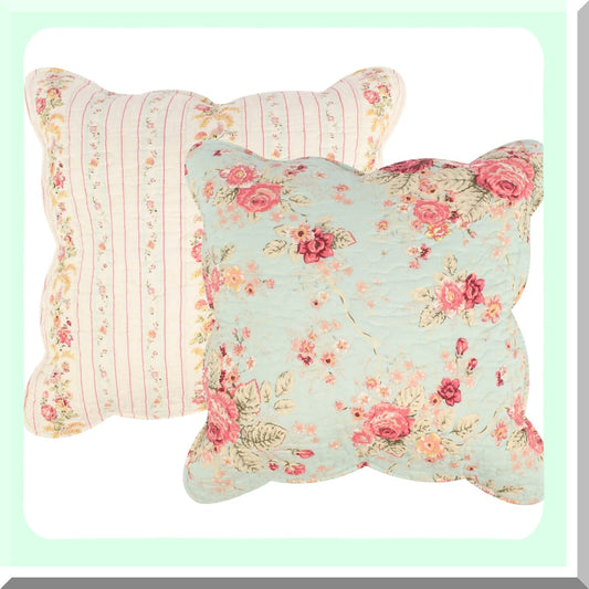 Vintage Blue Rose Cushion Set - 18x18 Inches (Pack of 2) - Floral Decorative Throw Pillows - Elegant Home Accent - Soft and Cozy Square Cushions