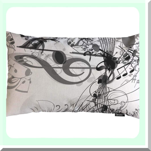 Musical Harmony Pillow Cover - Abstract Black-White Notes Pattern Cotton Linen Decorative Rectangular Pillowcase for Sofa and Bed Couch 12"X20"