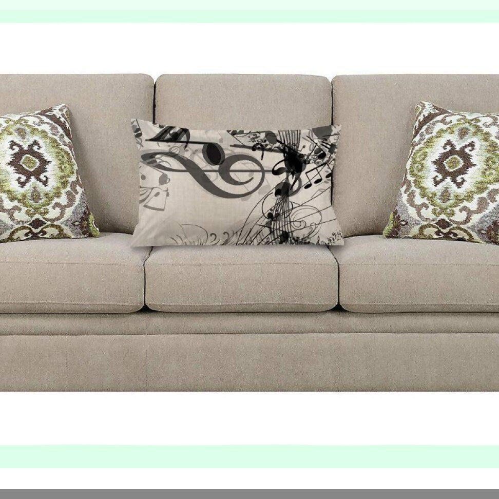 Musical Harmony Pillow Cover - Abstract Black-White Notes Pattern Cotton Linen Decorative Rectangular Pillowcase for Sofa and Bed Couch 12"X20"