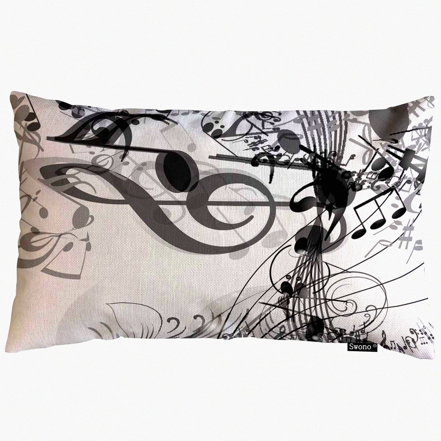 Musical Harmony Pillow Cover - Abstract Black-White Notes Pattern Cotton Linen Decorative Rectangular Pillowcase for Sofa and Bed Couch 12"X20"