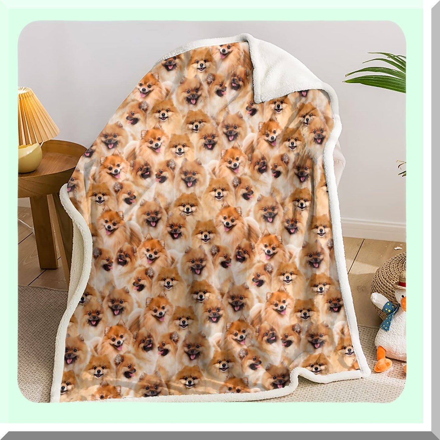 Pomeranian Paws Sherpa Throw: Cozy Flannel Fleece Blanket for Kids & Adults, Double-Sided Animal Pattern, Perfect Gift for Pomeranian Lovers (59 x 47 inches)