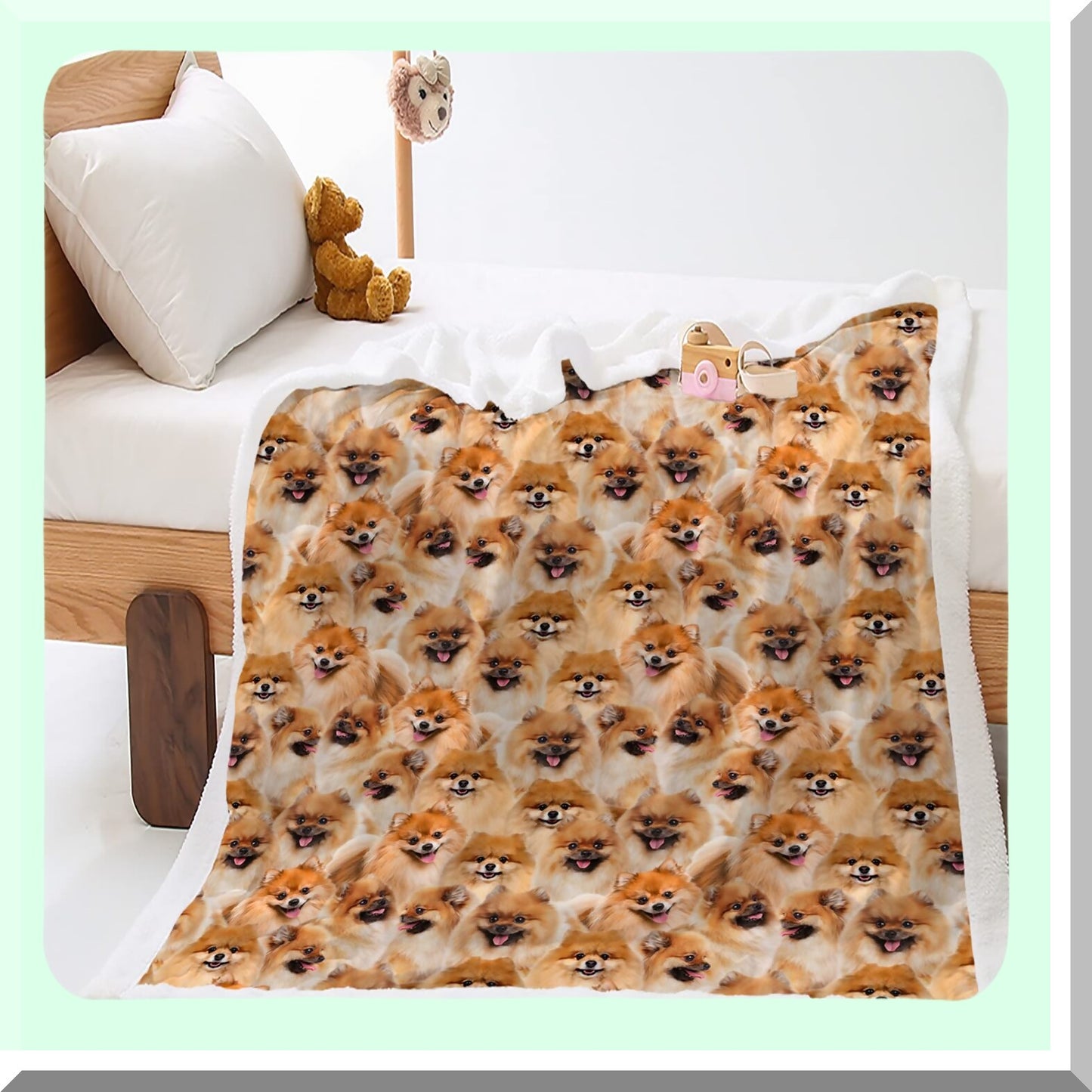 Pomeranian Paws Sherpa Throw: Cozy Flannel Fleece Blanket for Kids & Adults, Double-Sided Animal Pattern, Perfect Gift for Pomeranian Lovers (59 x 47 inches)