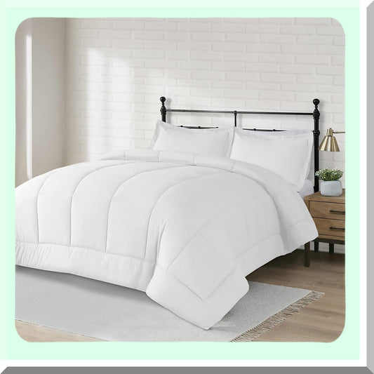 Brushed Microfiber Twin Comforter Set - Quilted Lightweight Bedding with Pillow Sham - Soft Cozy White Bed Set - Karin Maki Micro Comforter
