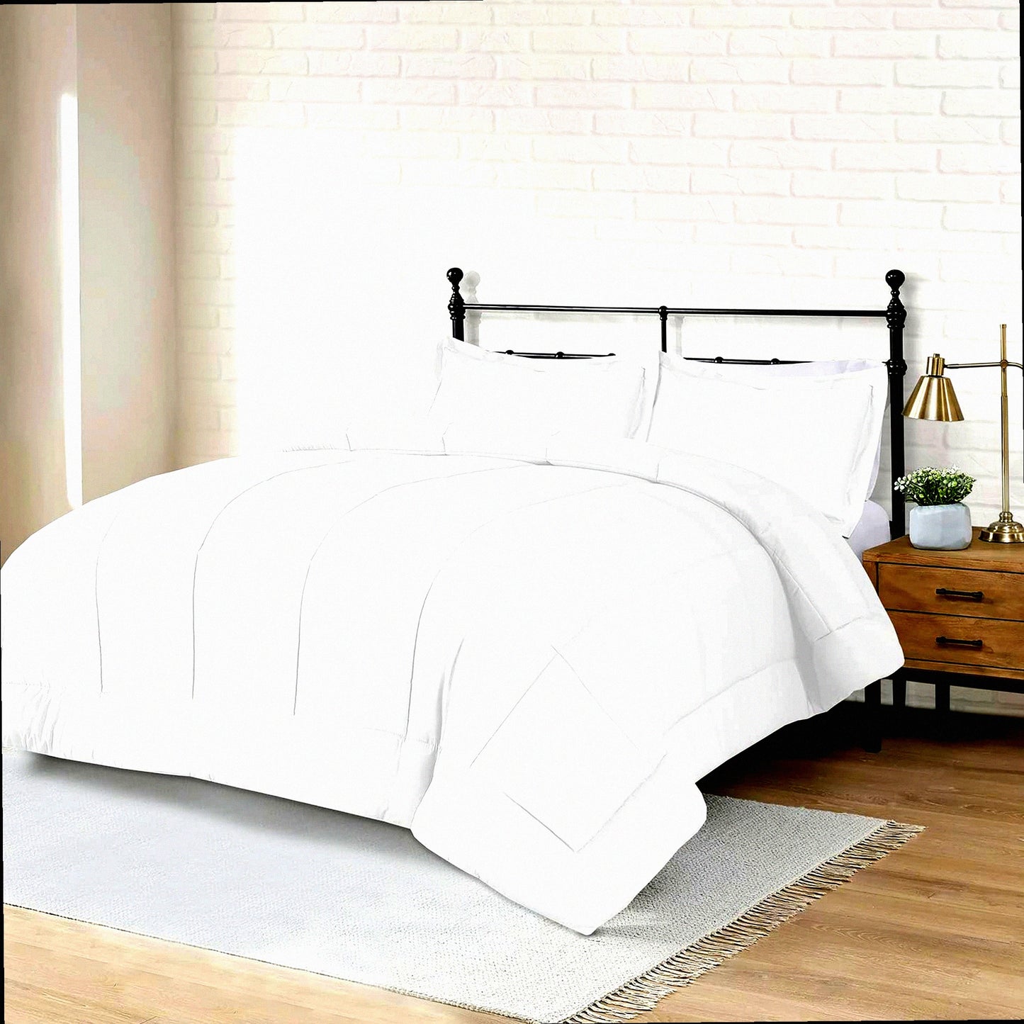 Brushed Microfiber Twin Comforter Set - Quilted Lightweight Bedding with Pillow Sham - Soft Cozy White Bed Set - Karin Maki Micro Comforter