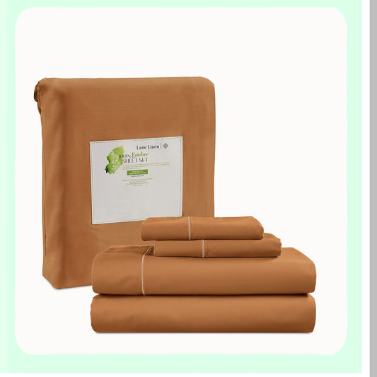 CoolBamboo Breathable Bedding Set - Pumpkin Spice | 100% Rayon Sheets for Size Bed | Soft & Cooling Sheets with 15" Deep Pocket | Includes Pillowcases
