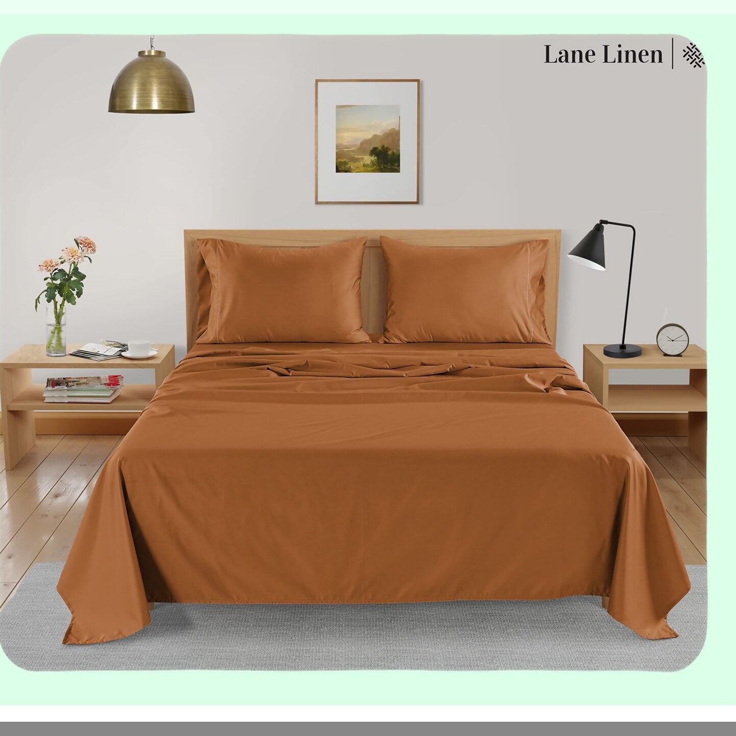 CoolBamboo Breathable Bedding Set - Pumpkin Spice | 100% Rayon Sheets for Size Bed | Soft & Cooling Sheets with 15" Deep Pocket | Includes Pillowcases