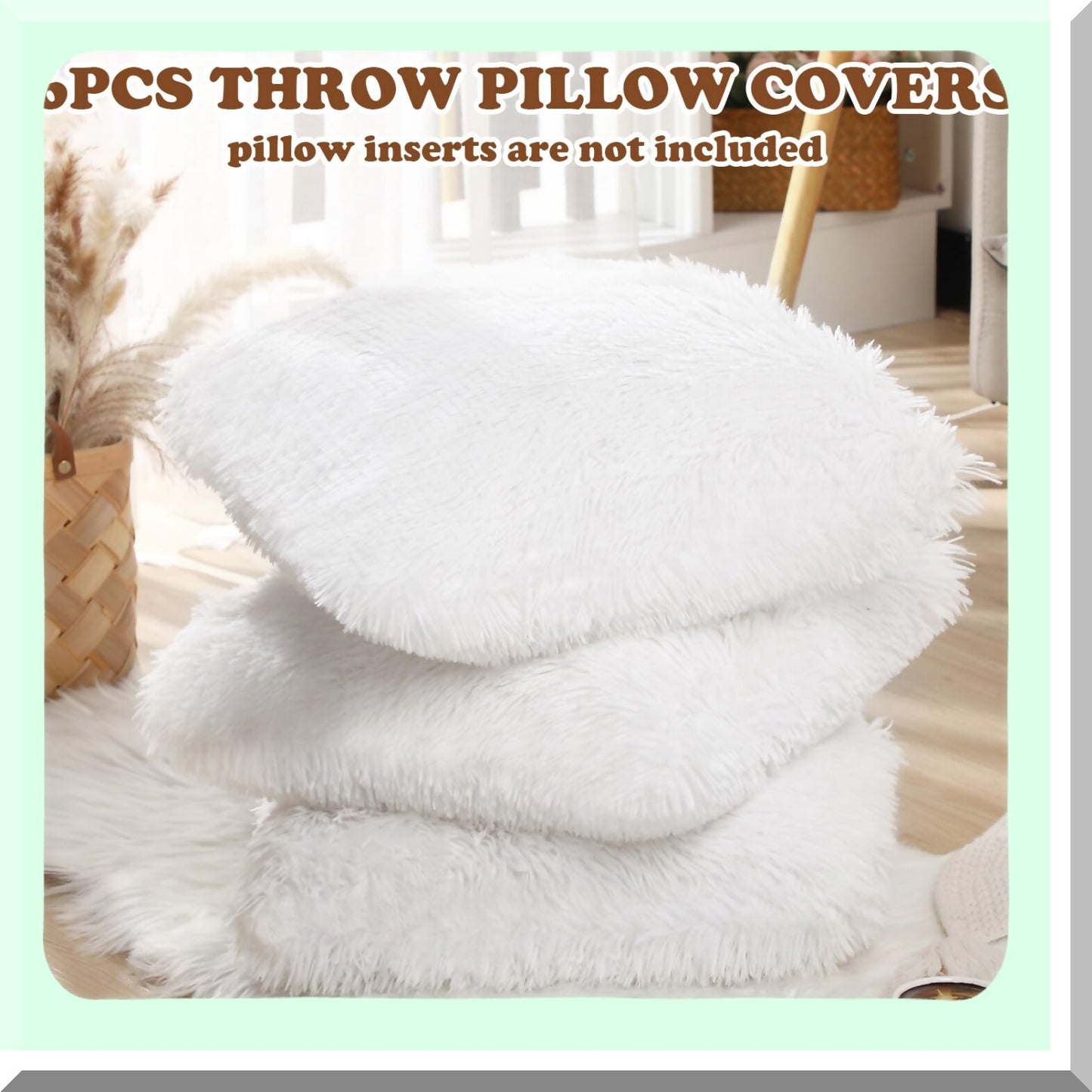 Luxury Fluffy Pillowcase Set - 6 Pack 18x18 Inch Square Cushion Covers with Zipper Closure for Couch, Bedroom, Living Room - Soft Decorative Shams