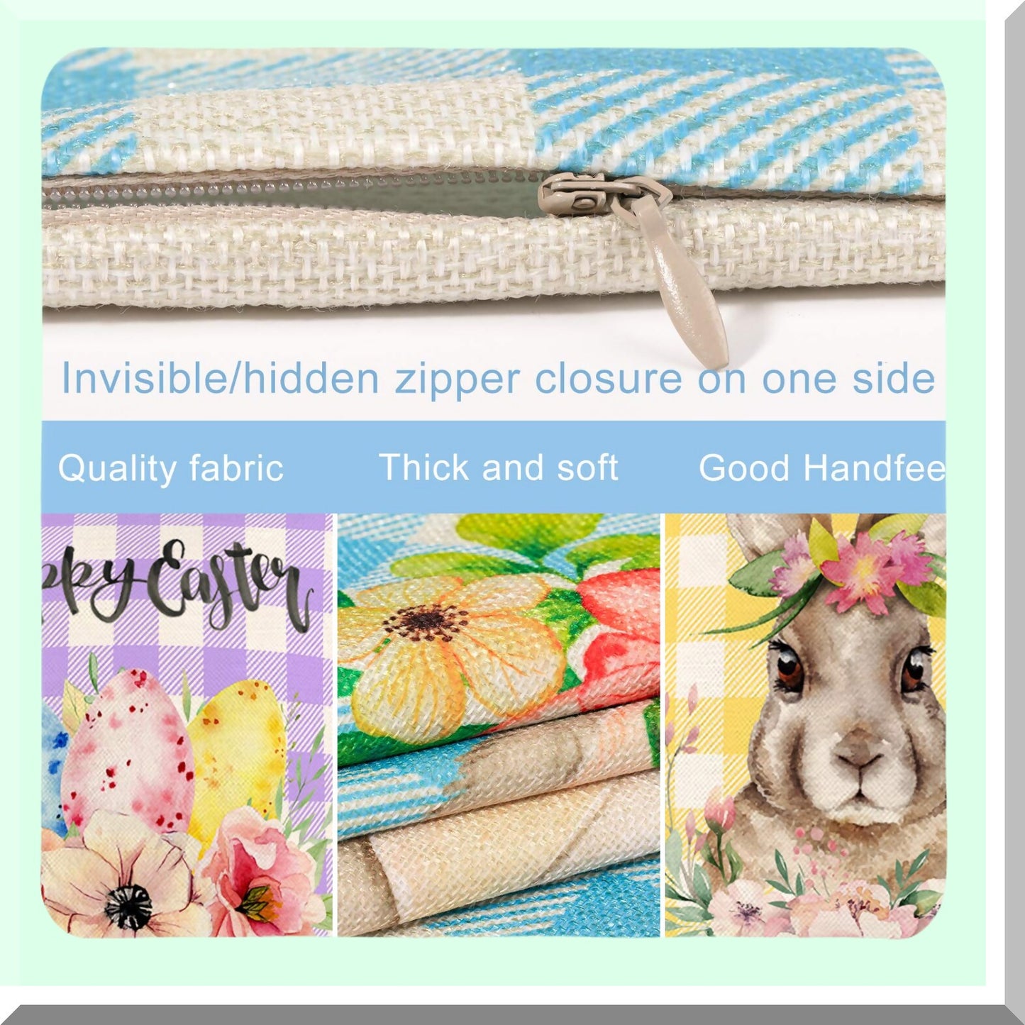 Watercolor Bunny Flower Eggs Pillow Cover Set - Spring Farmhouse Decor Cushion Case for Home Office Sofa Bed, Happy Throw Pillows 18x18 Inch, 4Pcs